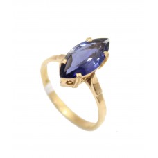 Ring Gold Yellow Iolite 18kt INDIA Size 14 Gemstone Blue Women's Handmade A749